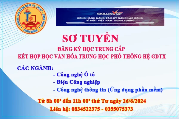 Thumbnail Thông báo thời gian Sơ tuyển đăng ký học Trung cấp kết hợp học văn hóa Trung học phổ thông hệ GDTX